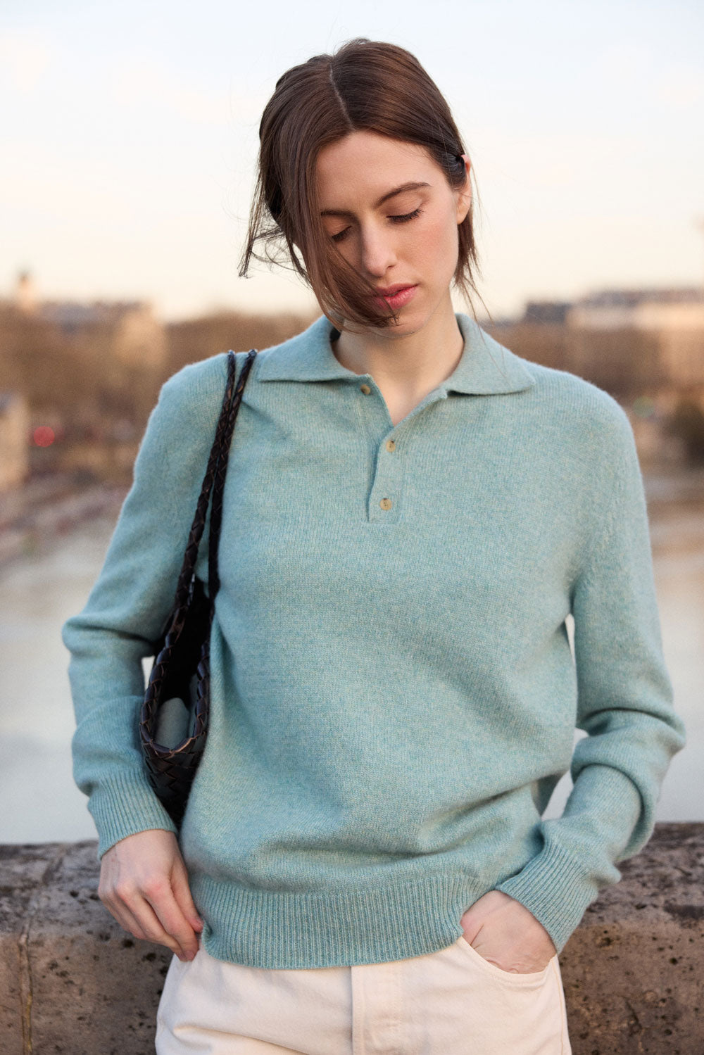 Blue aqua cashmere polo sweater women | Ralph | Linnea Lund