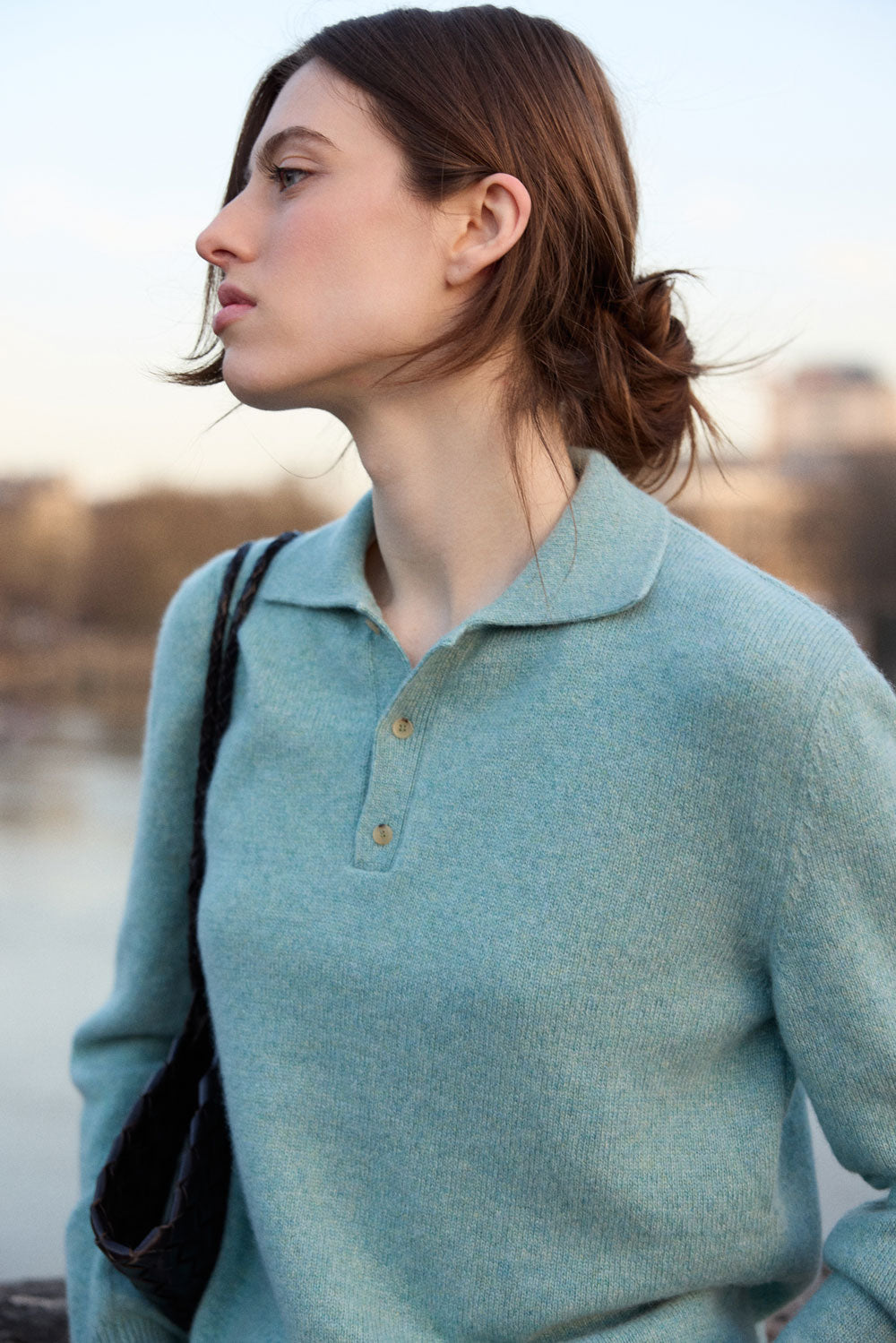 Blue aqua cashmere polo sweater women | Ralph | Linnea Lund