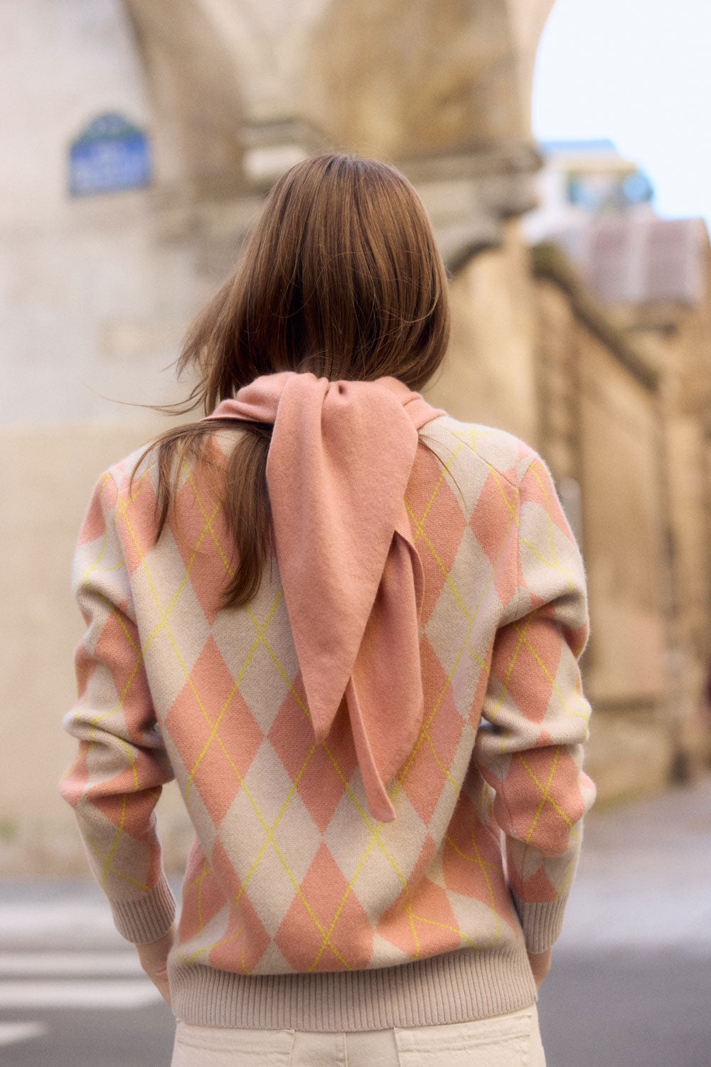Rose gold triangle cashmere scarf - back view | Liv | Linnea Lund