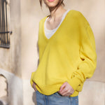 Yellow deep v neck cashmere sweater for women | Cadaques | Linnea Lund