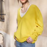Yellow deep v neck cashmere sweater for women | Cadaques | Linnea Lund