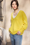 Yellow deep v neck cashmere sweater for women | Cadaques | Linnea Lund