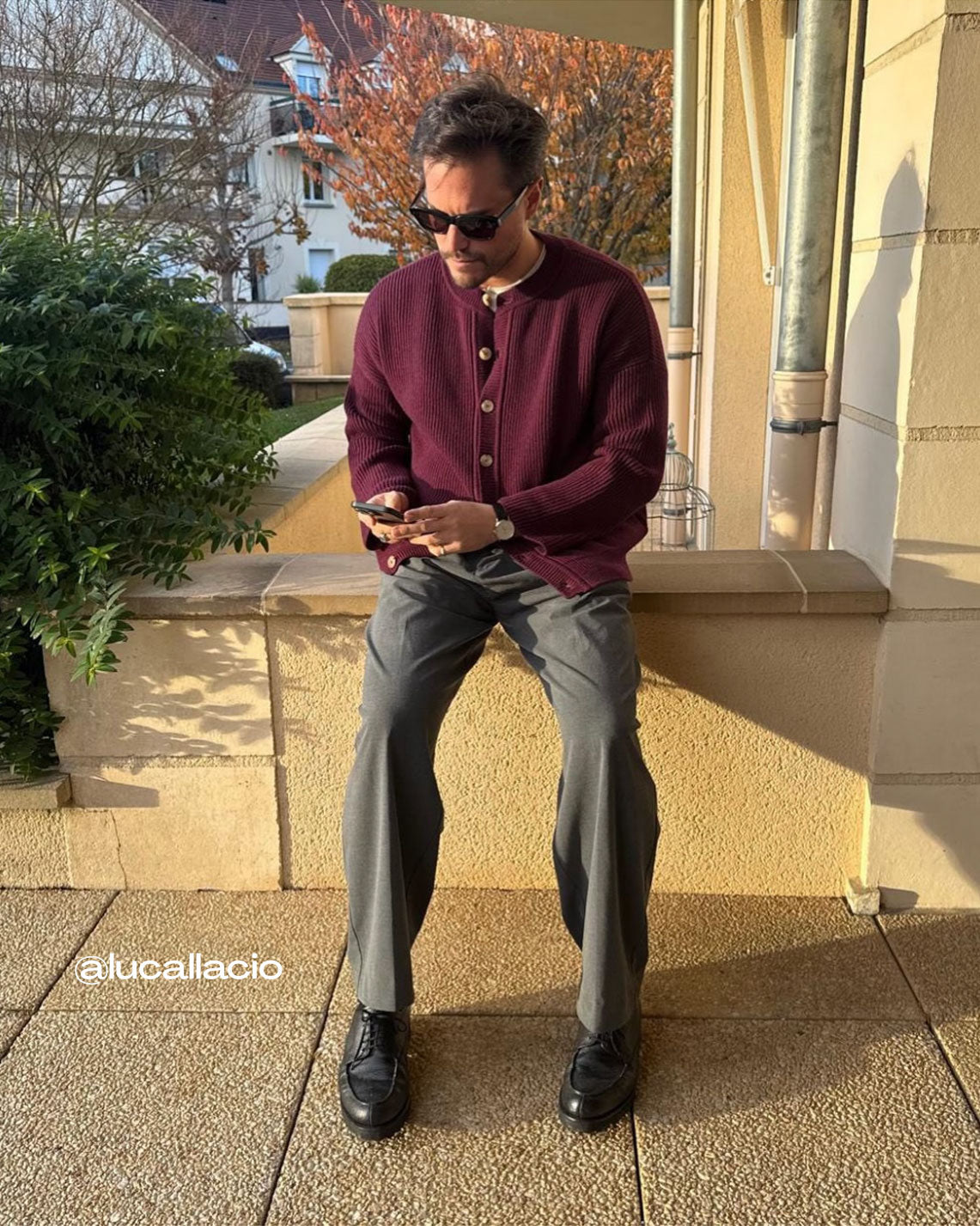 Luca Gallaccio influencer "lucallaccio" wearing the Linnea Lund cashmere cardigan Carole