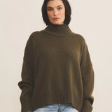 Kaki color cashmere sweater women - front view | Christina | Linnea Lund