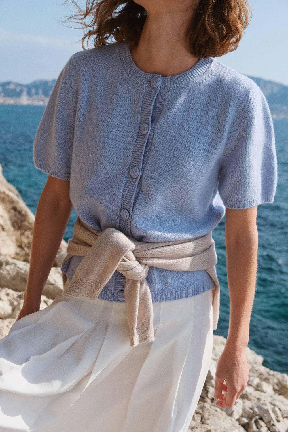Short sleeves sky blue cashmere cardigan | Clara | Linnea Lund