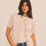 Cashmere short sleeves cardigan women light pink - front view | Clara | Linnea Lund
