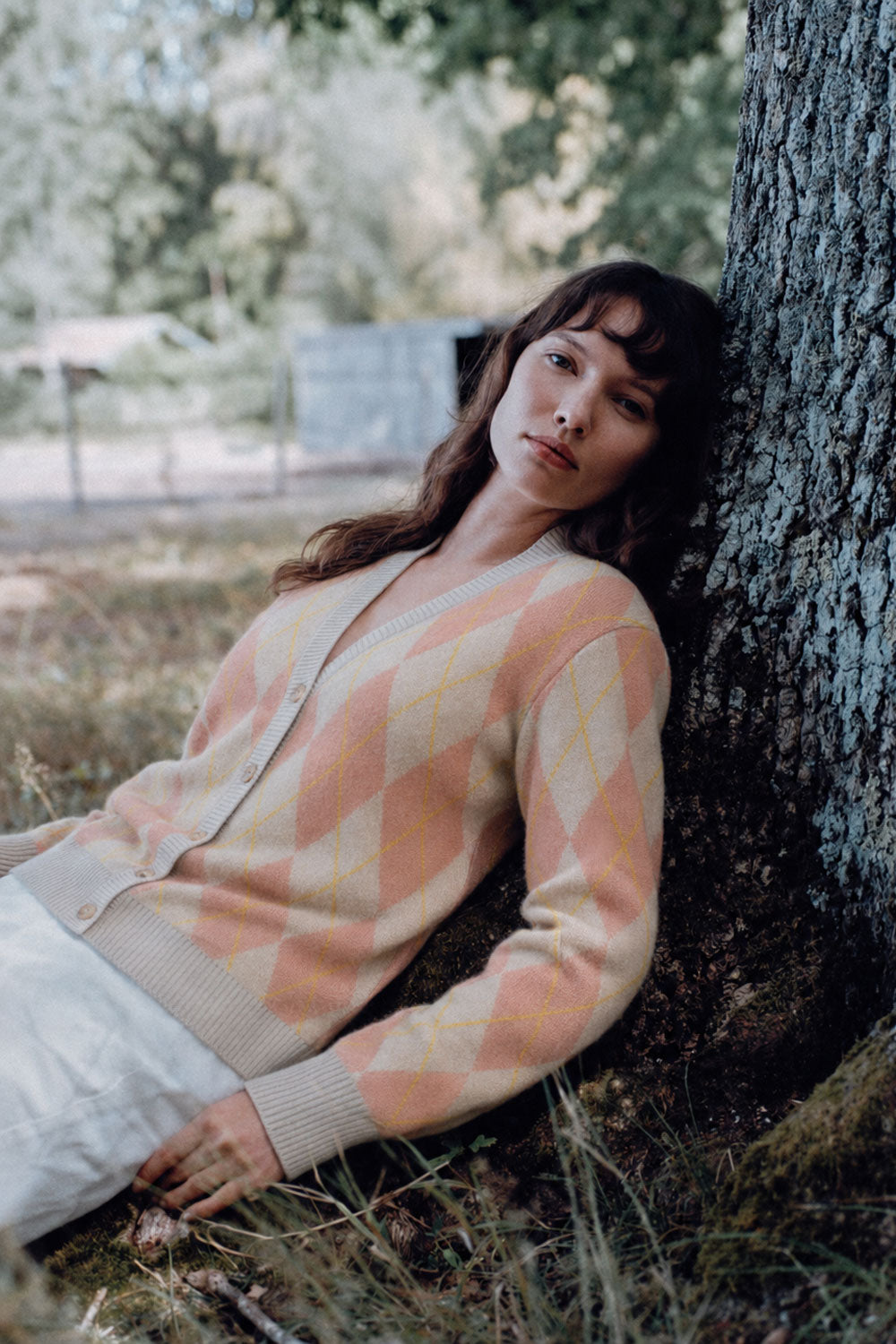 Beige jacquard cashmere cardigan women | Ebbe | Linnea Lund 