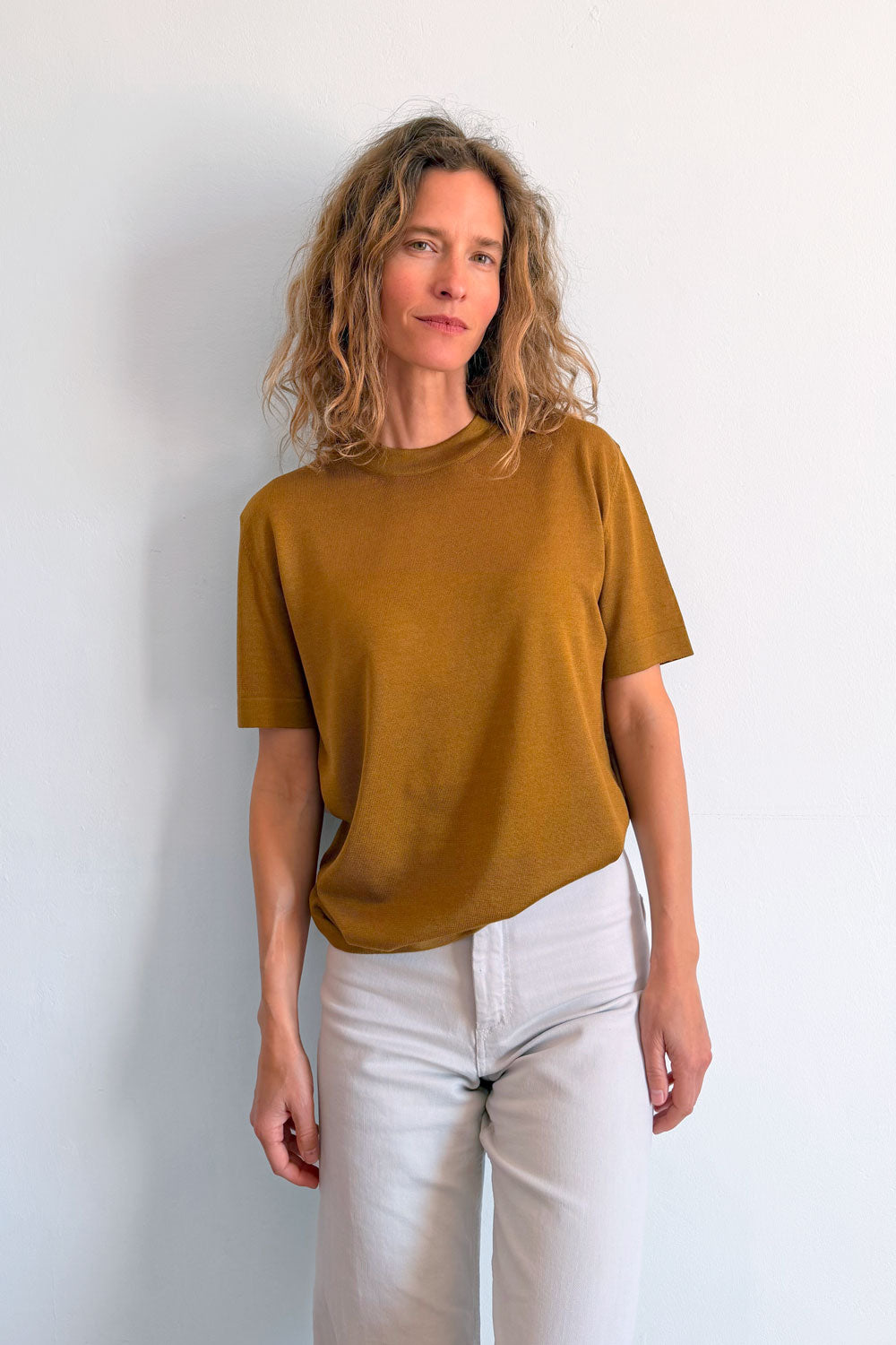 Cashmere and silk tee-shirt bronze | Elio | Linnea Lund