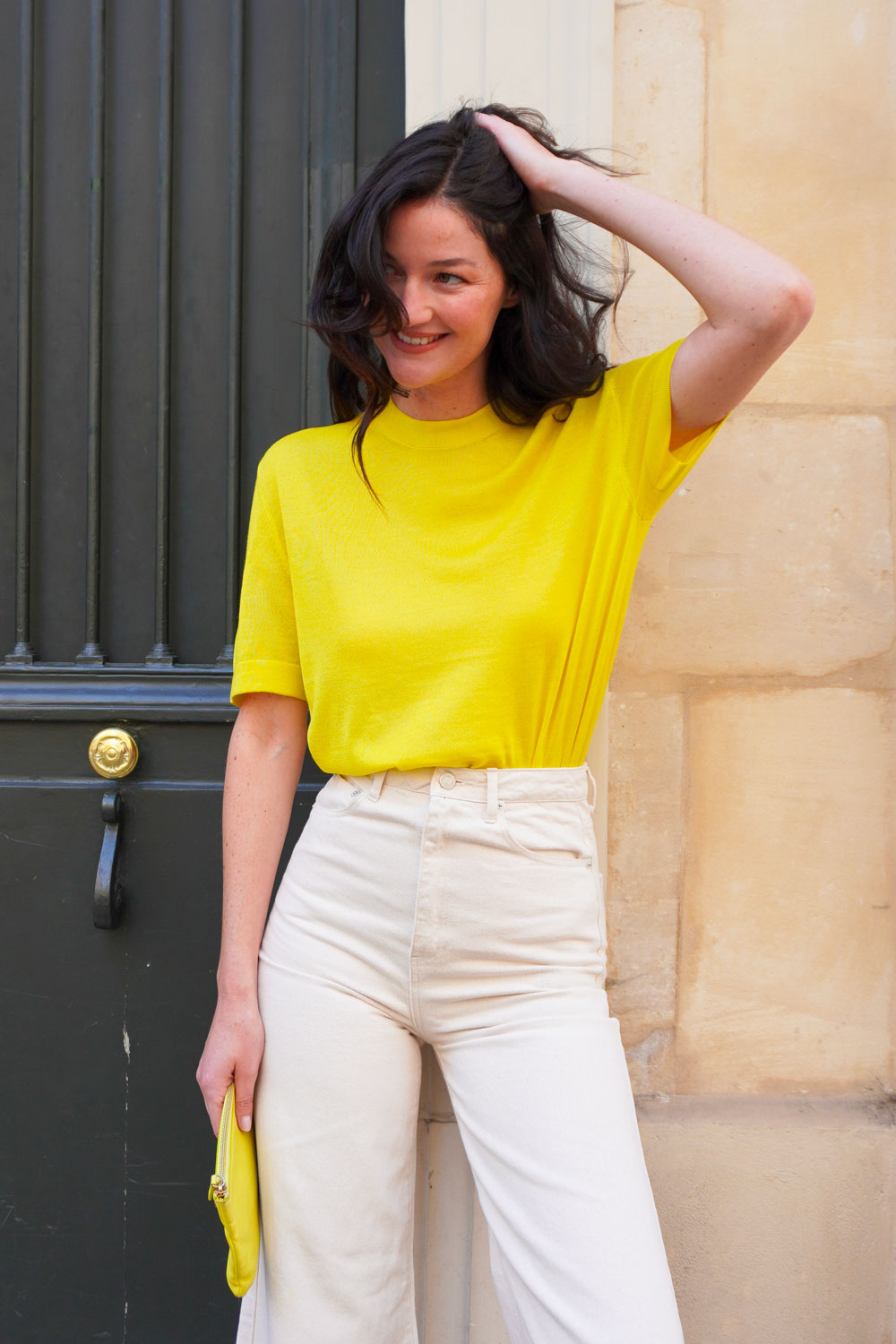 Cashmere and silk tee-shirt yellow | Elio | Linnea Lund
