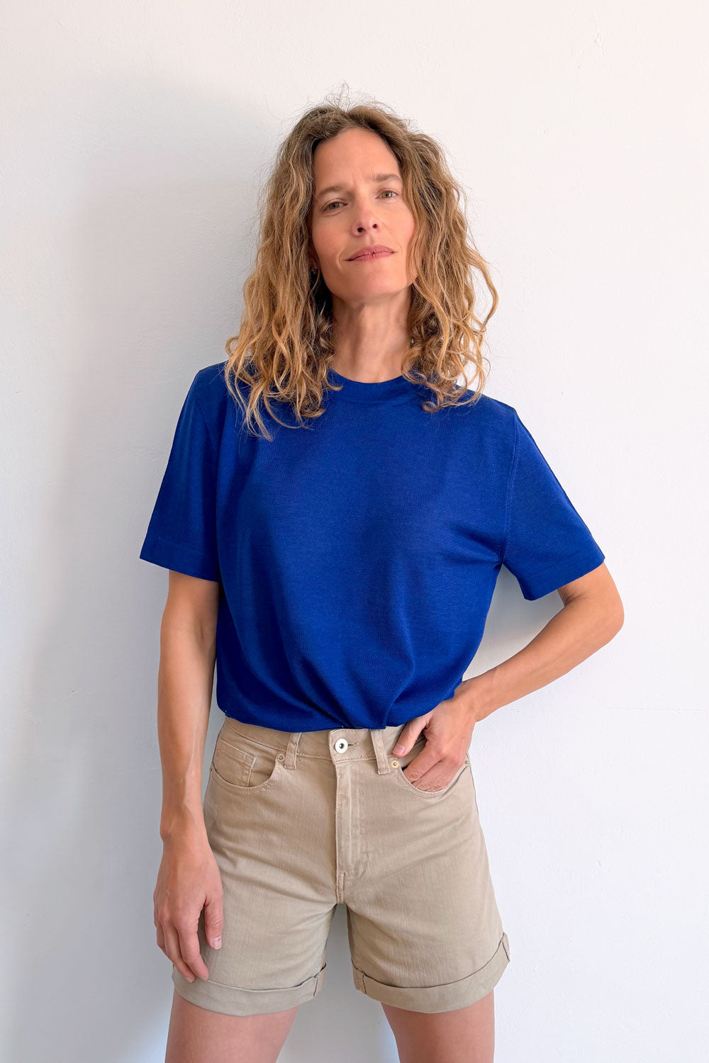 Cashmere and silk tee-shirt royal blue | Elio | Linnea Lund