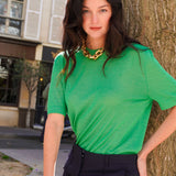 Cashmere and silk tee-shirt green | Elio | Linnea Lund