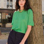 Cashmere and silk tee-shirt green | Elio | Linnea Lund