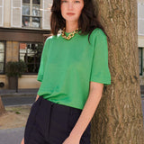 Cashmere and silk tee-shirt green | Elio | Linnea Lund