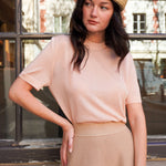 Cashmere and silk tee-shirt coral pink | Elio | Linnea Lund