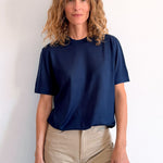 Cashmere and silk tee-shirt navy blue | Elio | Linnea Lund