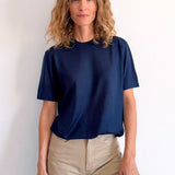 Cashmere and silk tee-shirt navy blue | Elio | Linnea Lund