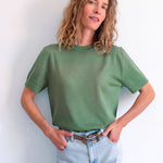 Cashmere and silk tee-shirt olive green | Elio | Linnea Lund