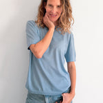 Cashmere and silk tee-shirt light blue | Elio | Linnea Lund