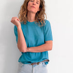 Cashmere and silk tee-shirt turquoise | Elio | Linnea Lund