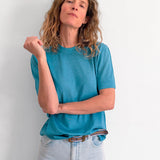 Cashmere and silk tee-shirt turquoise | Elio | Linnea Lund