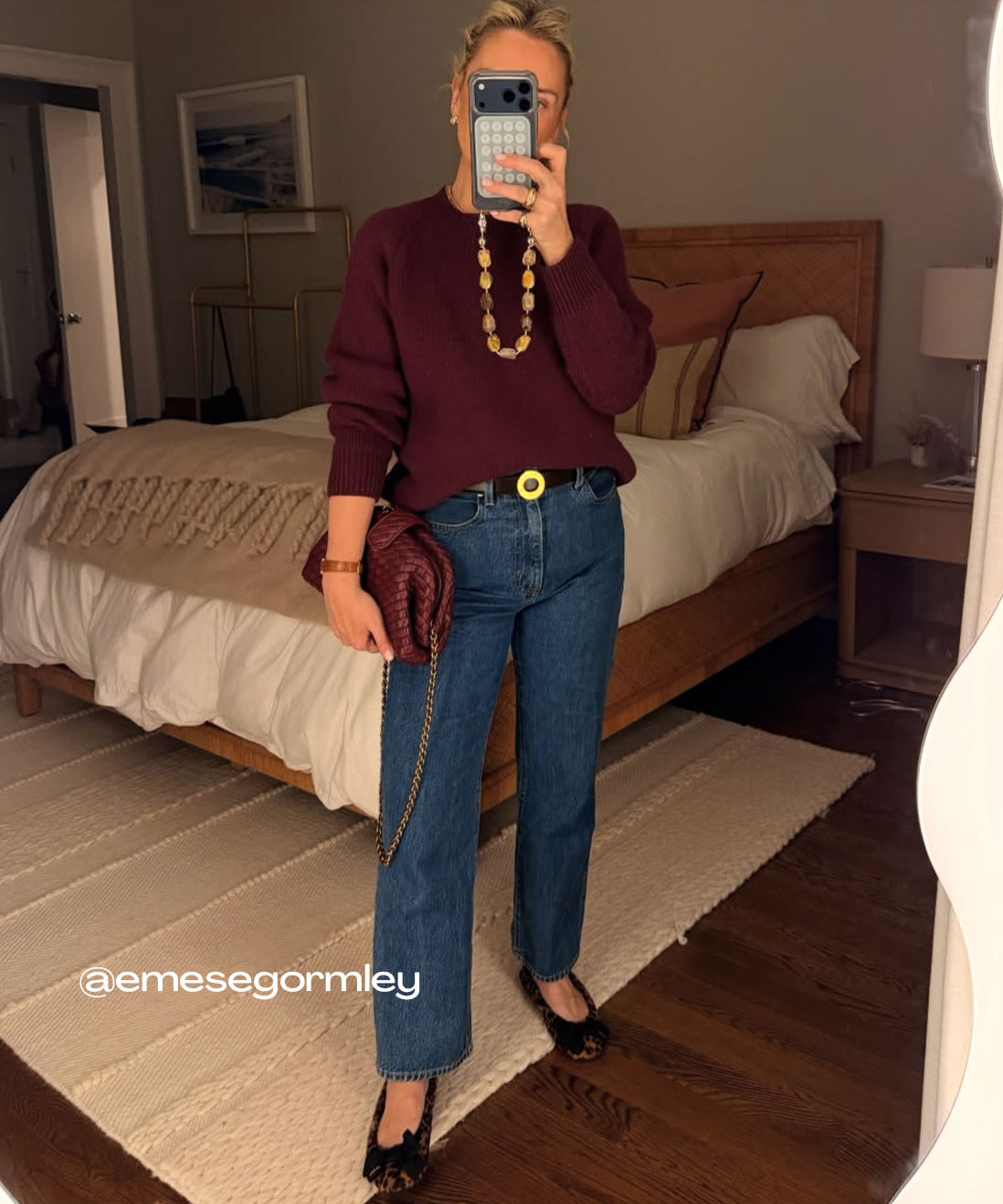 Emese Gormley wearing the Linnea Lund cashmere sweater Sergio