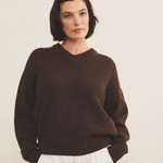 brown chocolate color cashmere sweater women - front view | Emilie | Linnea Lund