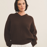 brown chocolate color cashmere sweater women - front view | Emilie | Linnea Lund
