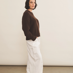 brown chocolate color cashmere sweater women - side view | Emilie | Linnea Lund