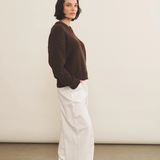 brown chocolate color cashmere sweater women - side view | Emilie | Linnea Lund