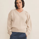 beige color cashmere sweater women - front view | Emilie | Linnea Lund