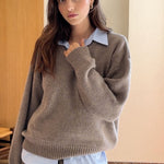 taupe color cashmere sweater women - front view | Emilie | Linnea Lund