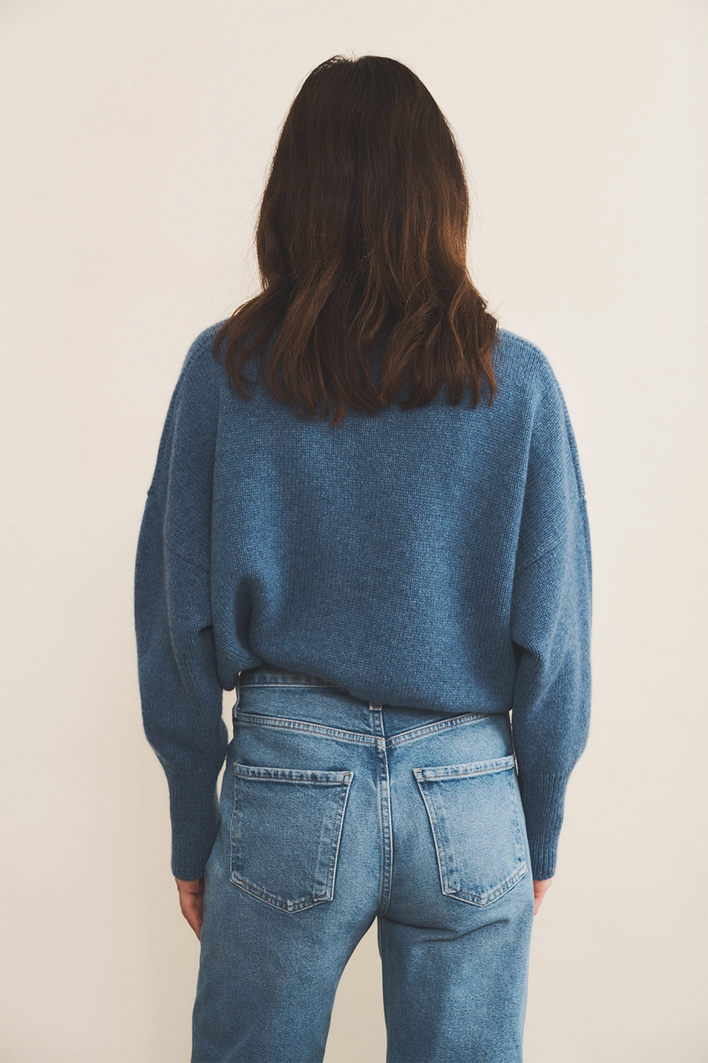 blue denim cashmere sweater women - back view | Francesca | Linnea Lund