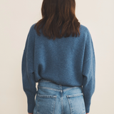 blue denim cashmere sweater women - back view | Francesca | Linnea Lund