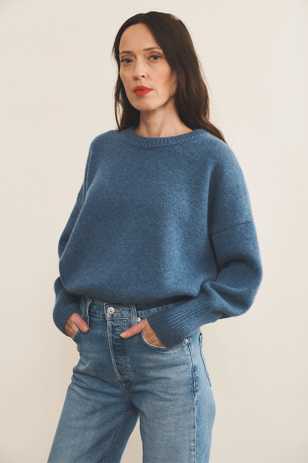 blue denim cashmere sweater women - look | Francesca | Linnea Lund