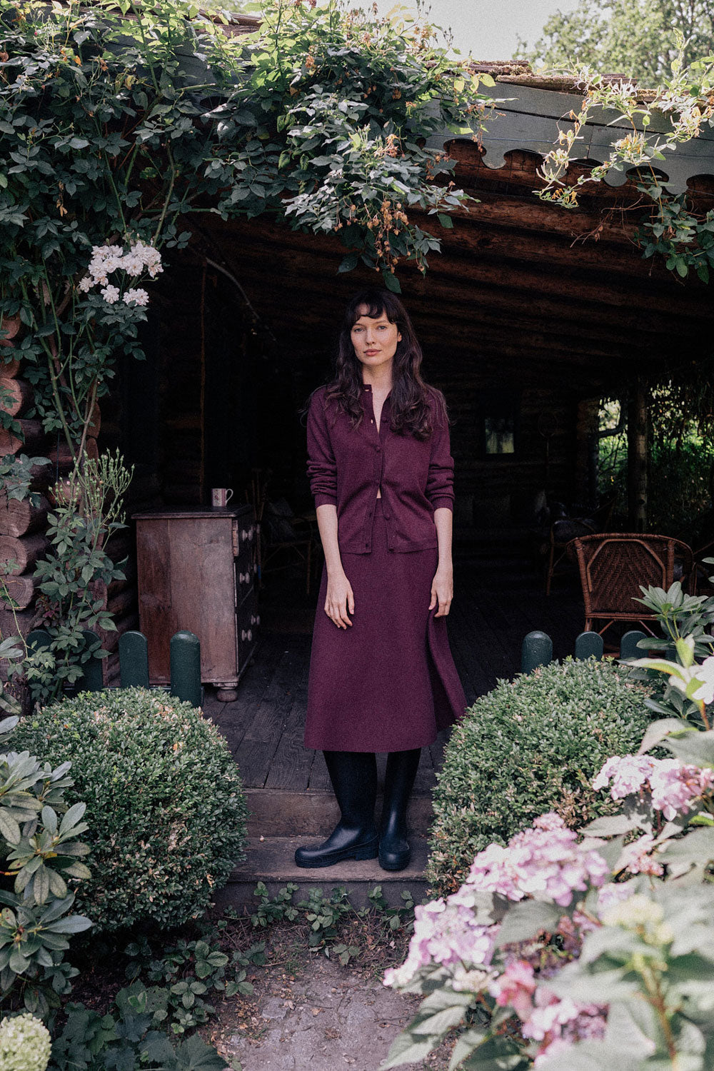 Women lightweight cashmere cardigan burgundy | Grace | Linnea Lund