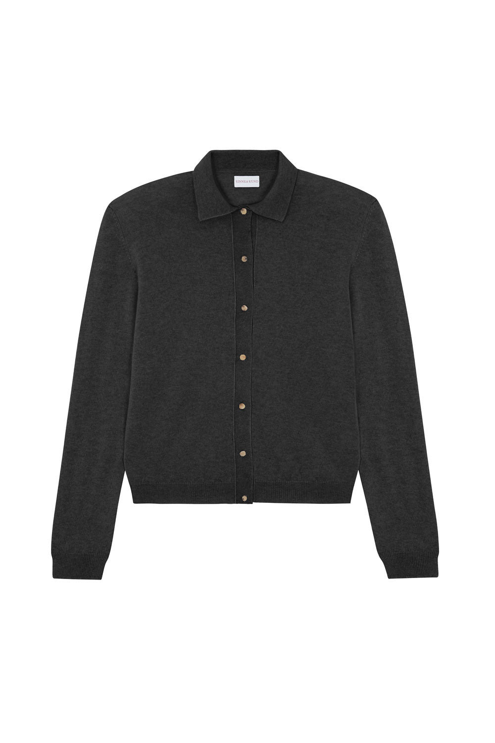 Women lightweight cashmere polo neck cardigan dark grey | Gunilla | Linnea Lund