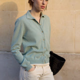 Polo neck cashmere cardigan women aqua blue | Gunilla | Linnea Lund