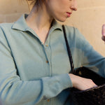 Polo neck cashmere cardigan women aqua blue - focus | Gunilla | Linnea Lund