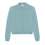 Women lightweight cashmere polo neck cardigan aqua blue | Gunilla | Linnea Lund