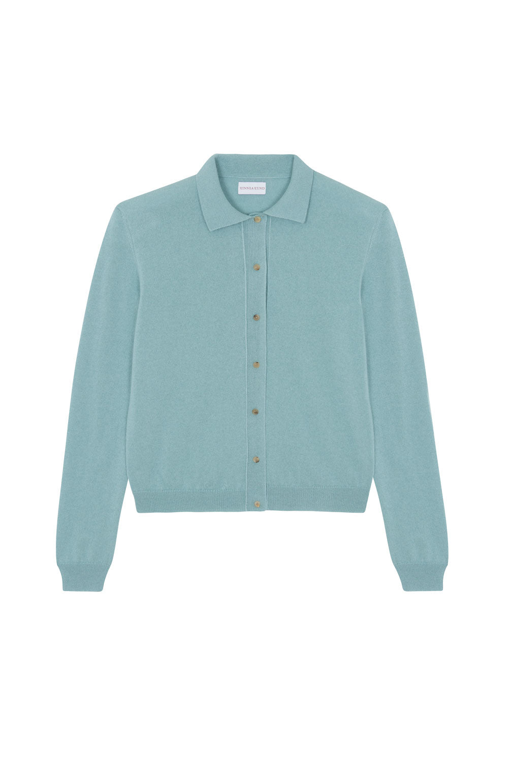 Women lightweight cashmere polo neck cardigan aqua blue | Gunilla | Linnea Lund