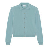 Women lightweight cashmere polo neck cardigan aqua blue | Gunilla | Linnea Lund