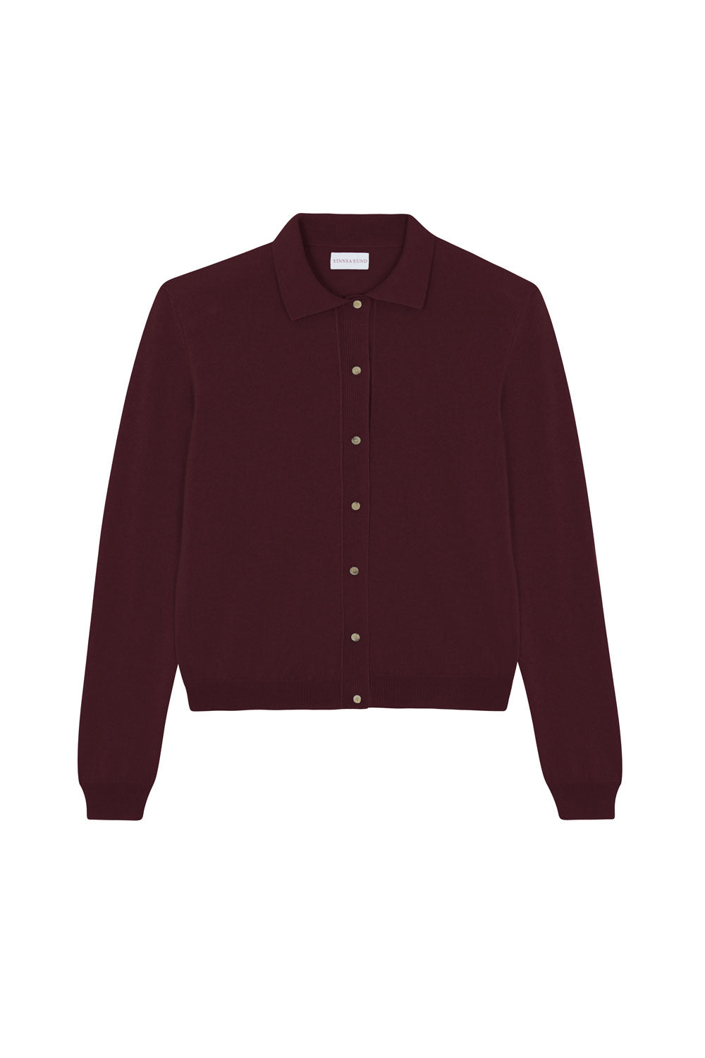Women lightweight cashmere polo neck cardigan burgundy | Gunilla | Linnea Lund