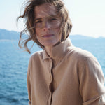 Women lightweight cashmere polo neck cardigan camel | Gunilla | Linnea Lund