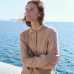 Women lightweight cashmere polo neck cardigan camel | Gunilla | Linnea Lund