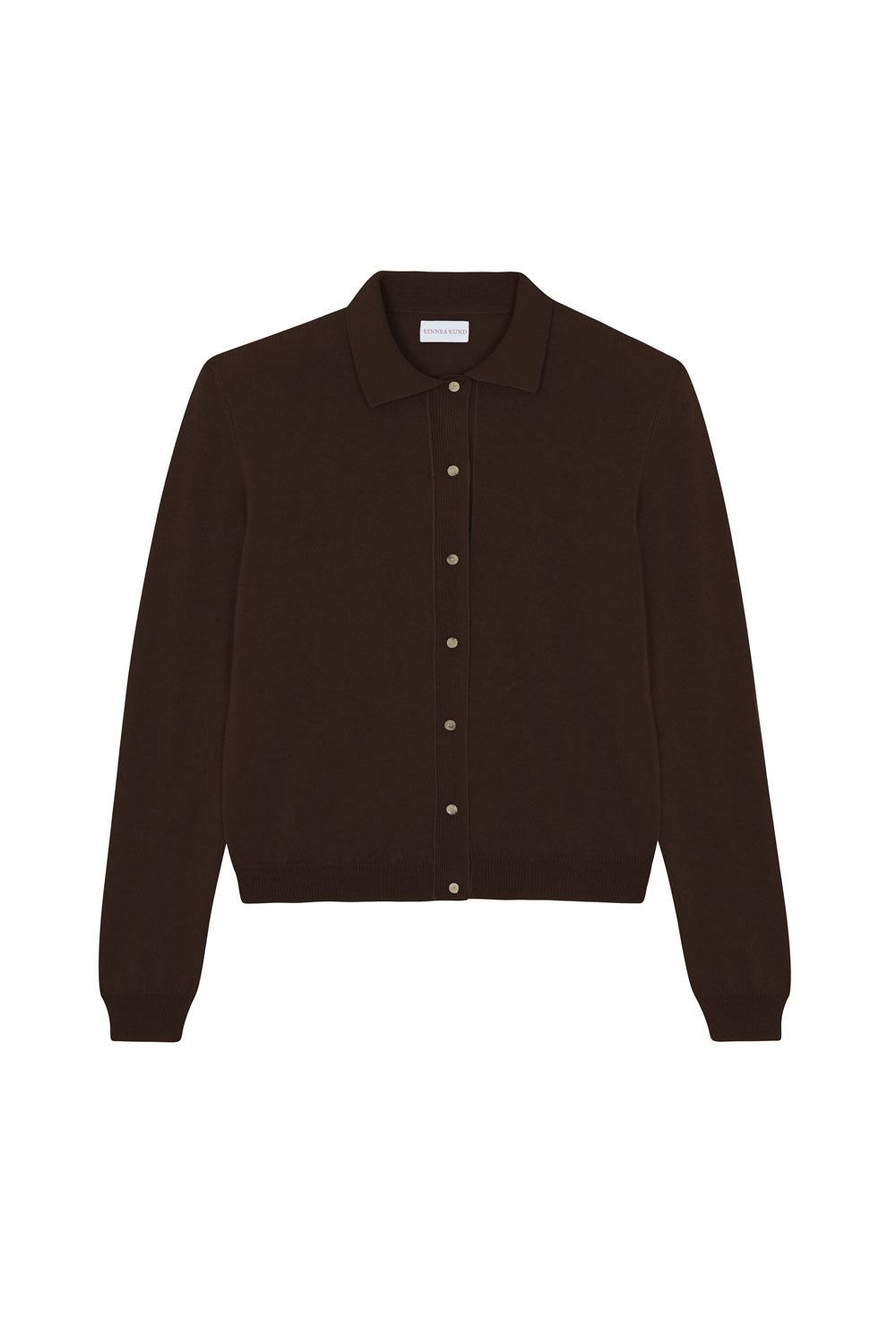 Women lightweight cashmere polo neck cardigan brown | Gunilla | Linnea Lund