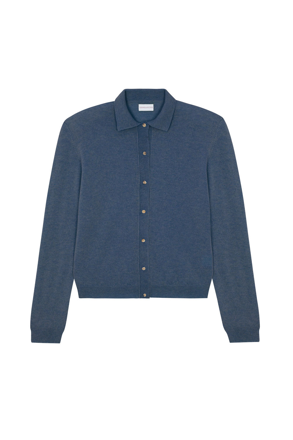 Women lightweight cashmere polo neck cardigan blue | Gunilla | Linnea Lund