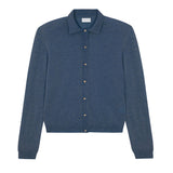 Women lightweight cashmere polo neck cardigan blue | Gunilla | Linnea Lund