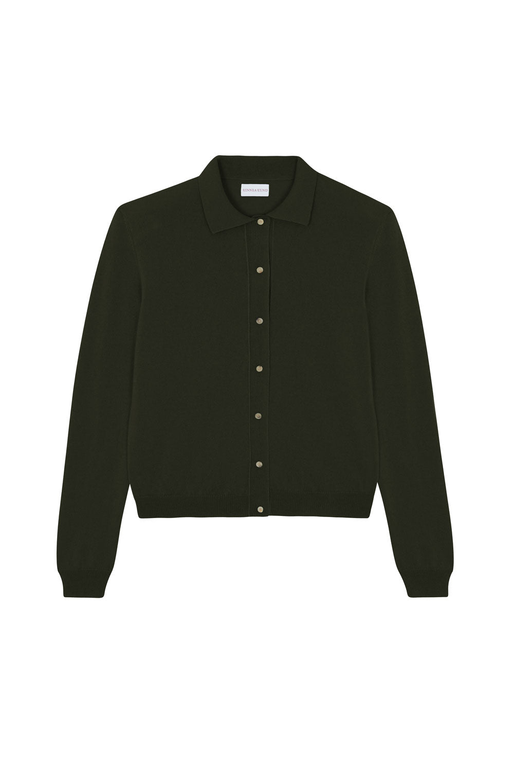 Women lightweight cashmere polo neck cardigan khaki | Gunilla | Linnea Lund