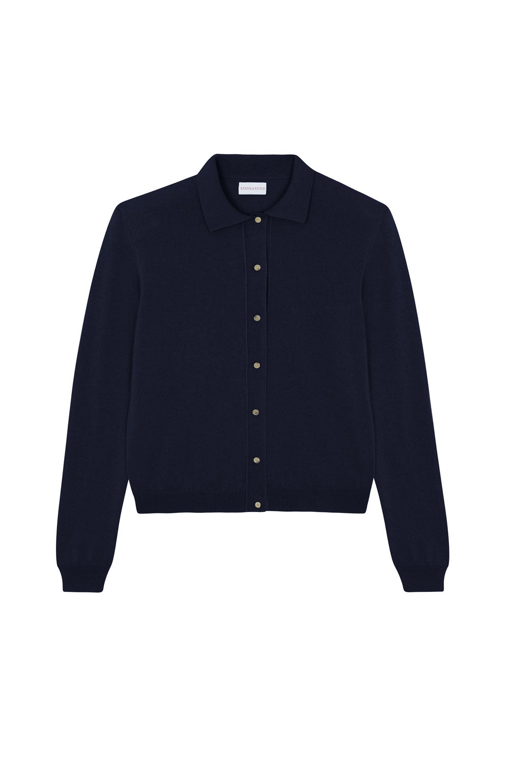 Women lightweight cashmere polo neck cardigan midnight blue | Gunilla | Linnea Lund
