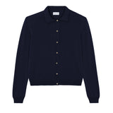 Women lightweight cashmere polo neck cardigan midnight blue | Gunilla | Linnea Lund